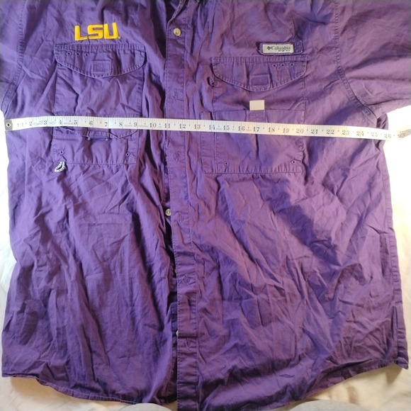 COLUMBIA PFG Shirt/Top PURPLE/GOLD Vented Back LSU TIGERS Button Up sz XL - Picture 2 of 10